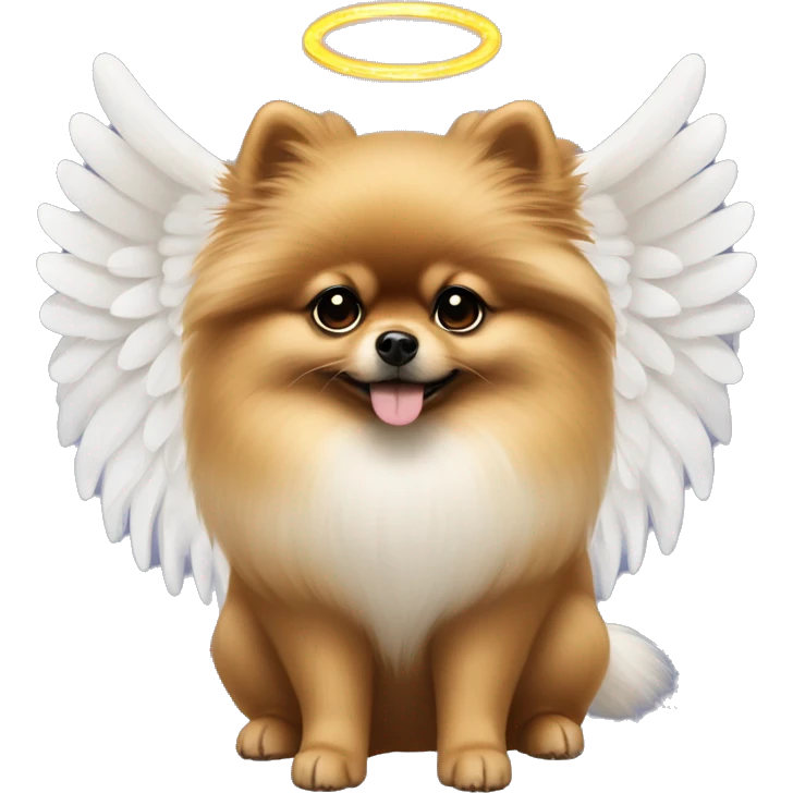 Sable Pomeranian  with white angel wings and halo emoji