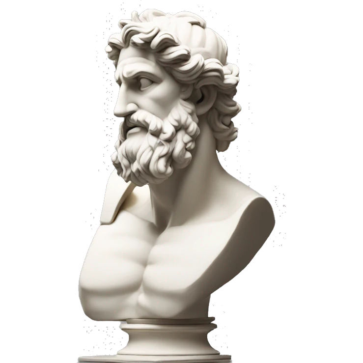 Ancient Greek King Odysseus Statue Thinking with Hand on Chin, Bust only, Off White emoji