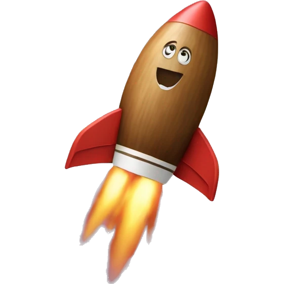 A rocket in the shape of a coconut emoji