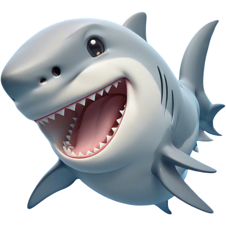 Cinematic Cute Yawning Shark Portrait Emoji, Head tilted slightly with a dramatic, wide-open yawn, showcasing a soft, streamlined body with gently drooping fins and eyes barely open in drowsy contentment, Simplified yet irresistibly adorable features, highly detailed, glowing with a soft, cozy glow, high shine, relaxed yet expressive, stylized with a touch of aquatic charm, bright and endearing, soft glowing outline, capturing the essence of a sleepy yet affectionate shark, so drowsy it feels like it could float right out of the screen and curl up for a nap! emoji