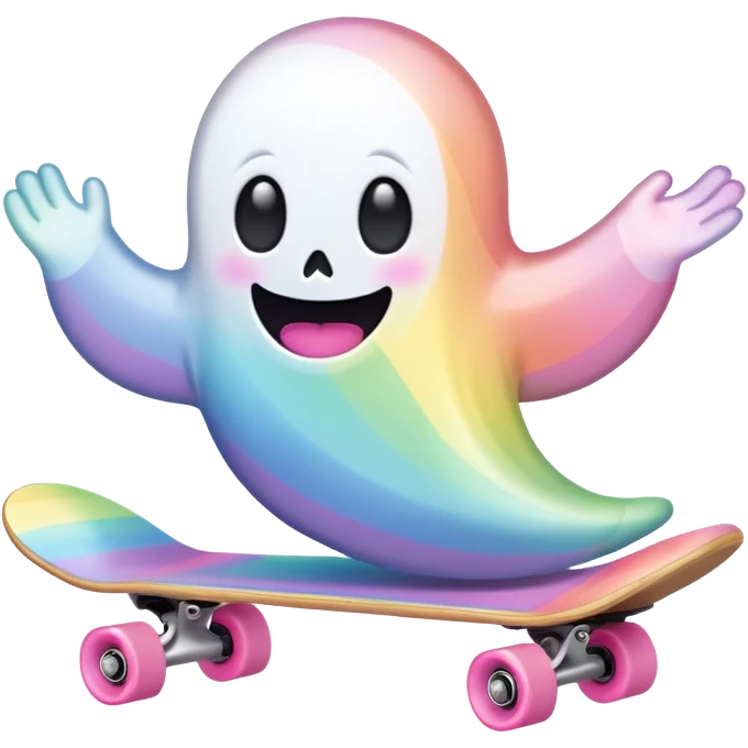 pastel rainbow kawaii ghost skateboarding  emoji