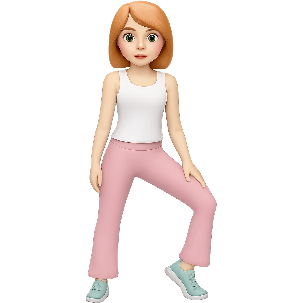 Change her outfit to a fitted white tank top, keep the rest of the outfit and style the same, with no background. emoji