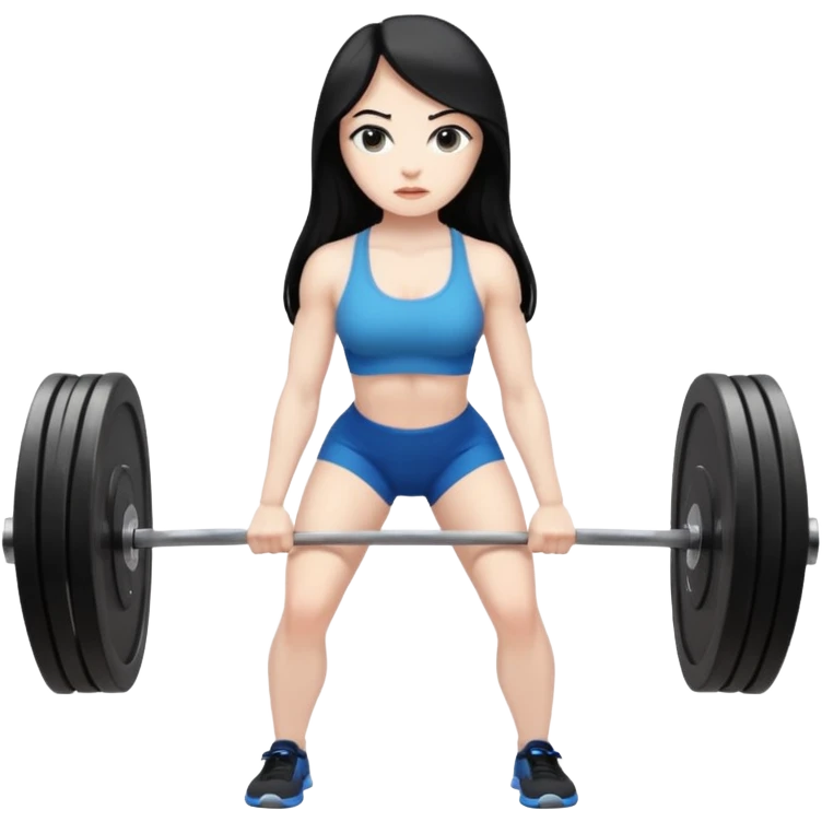 pale girl with long black hair performing a deadlift emoji
