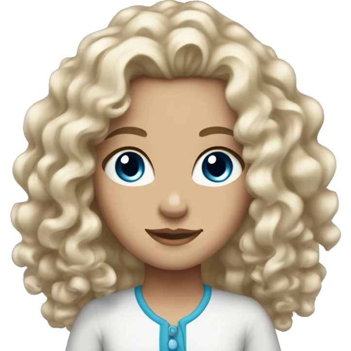 White girl curly mid length hair blue eyes emoji