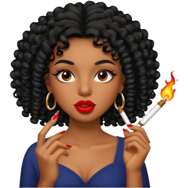 Black girl with eyelashes and curly hair smoking weed with it in her mouth emoji