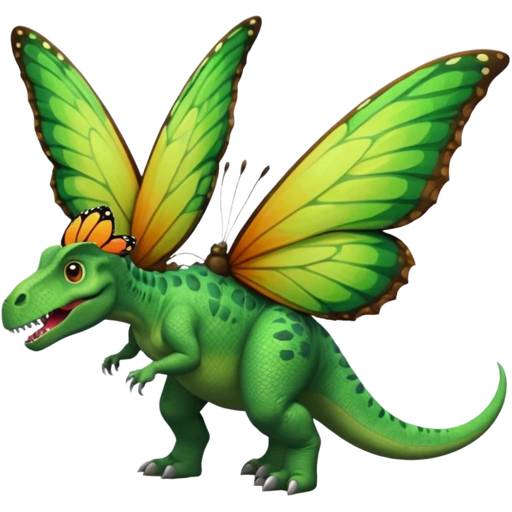 A dinosaur chewing on a huge butterfly emoji