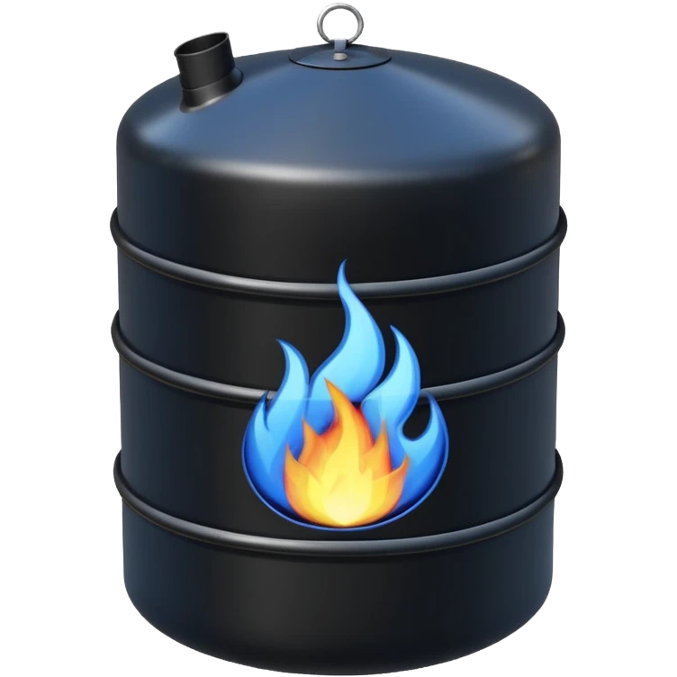 generate an ultra realistic black metal gas holder without rust and with a blue fire label emoji