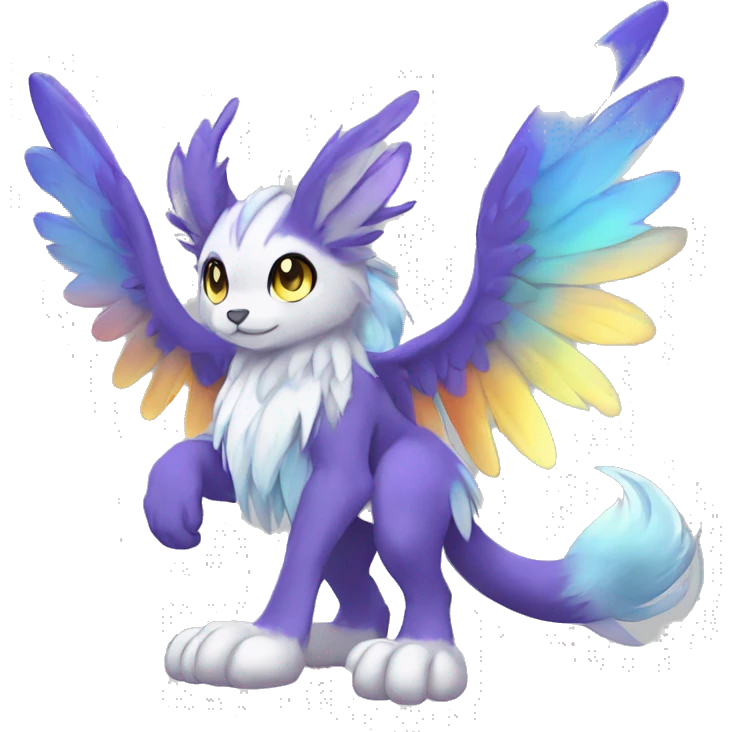 Anthro Sona Cool Cute Adorable Colorful Shy Winged Shiny Fakemon-Fantasy-Creature With Long Hair-Mane Full Body emoji
