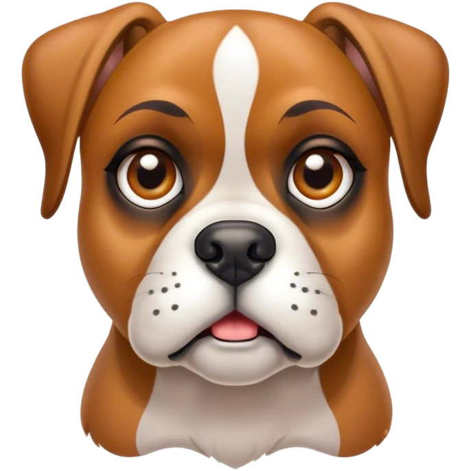 Cinematic Comical Fawn Boxer dog Portrait Emoji, Head tilted dramatically with an exaggeratedly shocked or offended expression, featuring a sleek fawn Fur with a distinctive white muzzle, wide, expressive brown eyes filled with exaggerated disbelief, Simplified yet hilariously expressive features, highly detailed, glowing with a slightly sassy glow, high shine, dramatic yet playful, stylized with an air of attitude, bright and endearing, soft glowing outline, capturing the essence of a sassy and over-the-top guardian, so meme-worthy it feels like it could side-eye its way into internet fame instantly! emoji