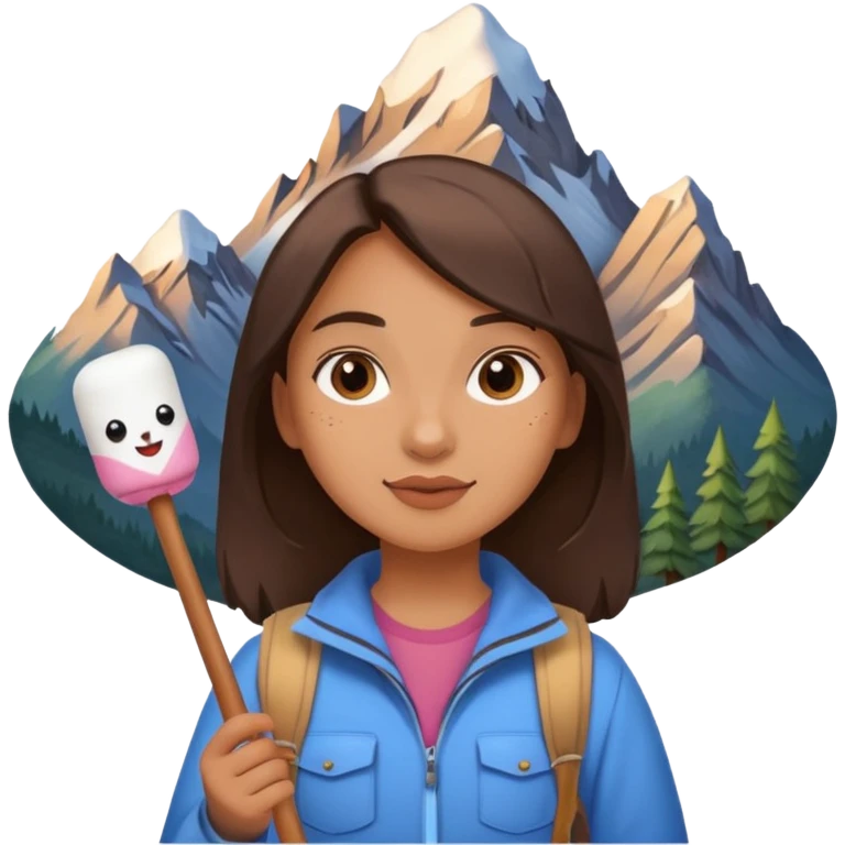 Girl + marshmallow stick, Mountain Campers. emoji