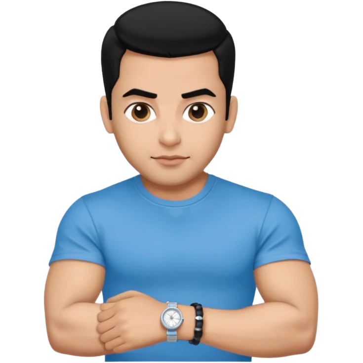 ipretty bratz emoji of salman khan wearing a black tee, silver- blue bracelet, black hair emoji