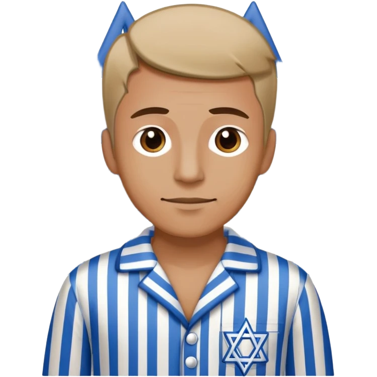 Man with pajama with blue and white stripes with the Star of David patch emoji