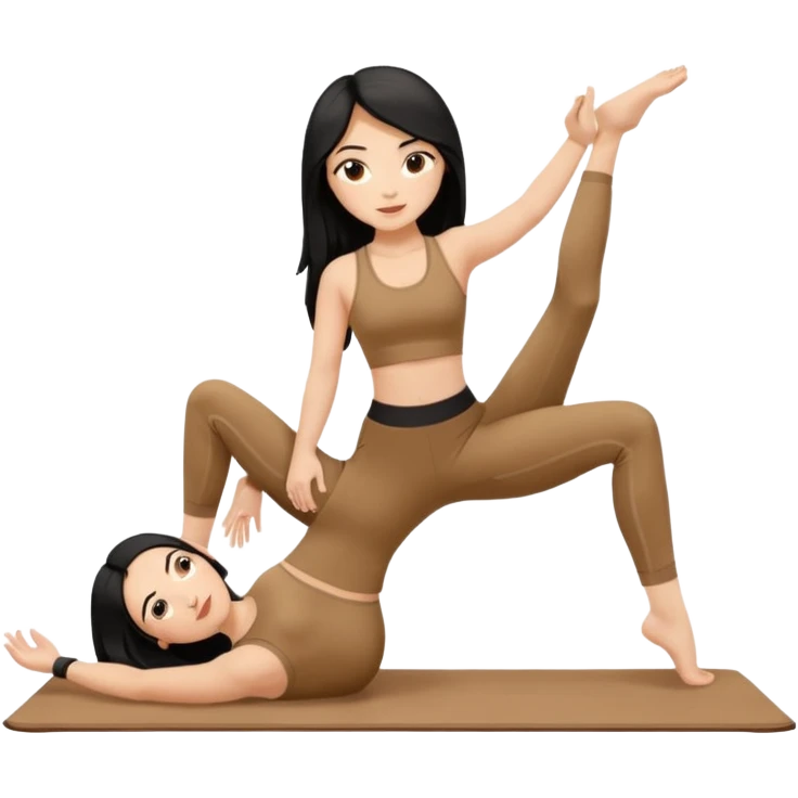 pilates girl in brown set whit black long hair  emoji