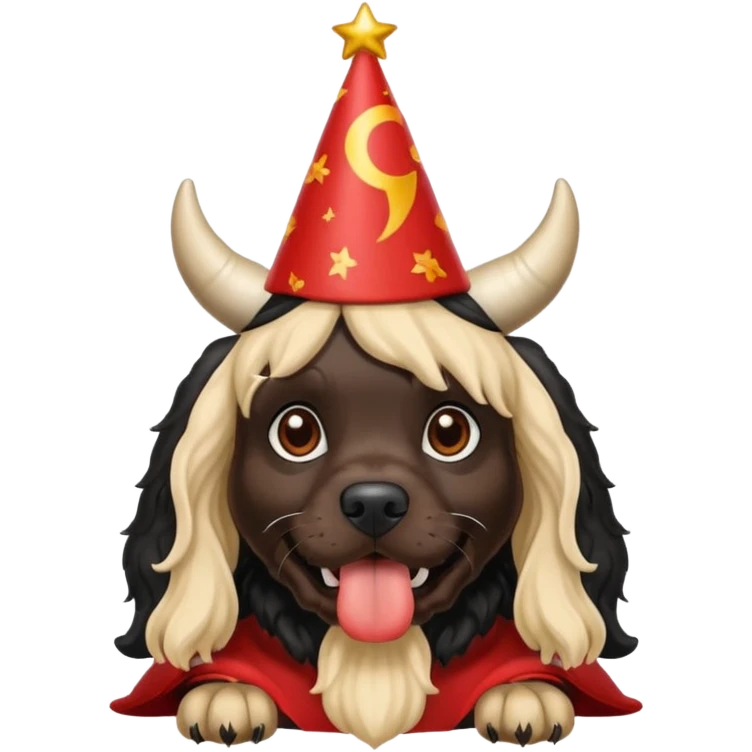 Black cocker spaniel with devil horns and a birthday hat on emoji