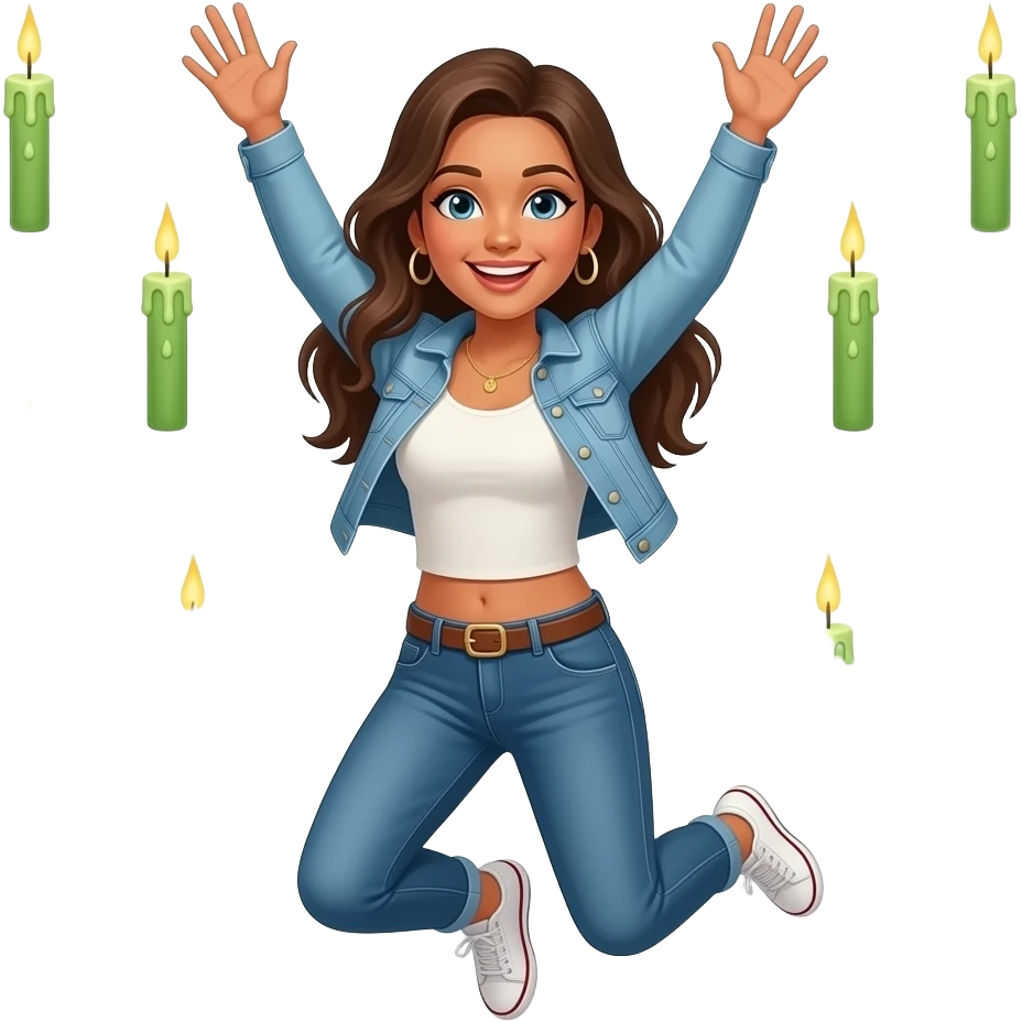 Euphoria — jumping, arms up, green candles flying around him emoji