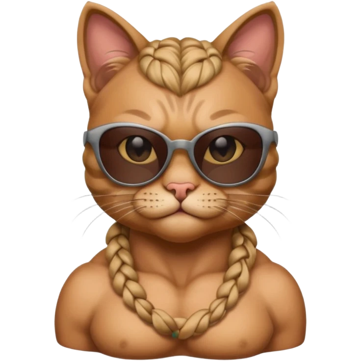 Bodybuilder cat with braids wearing sunglasses emoji
