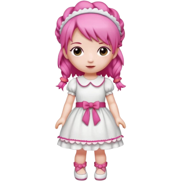 Isolated detaile illustration incredibly raspberry torte doll figurine full body with pink hair and a raspberry hairband emoji
