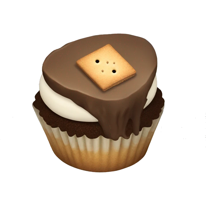 S’mores cupcake with chocolate and graham cracker emoji