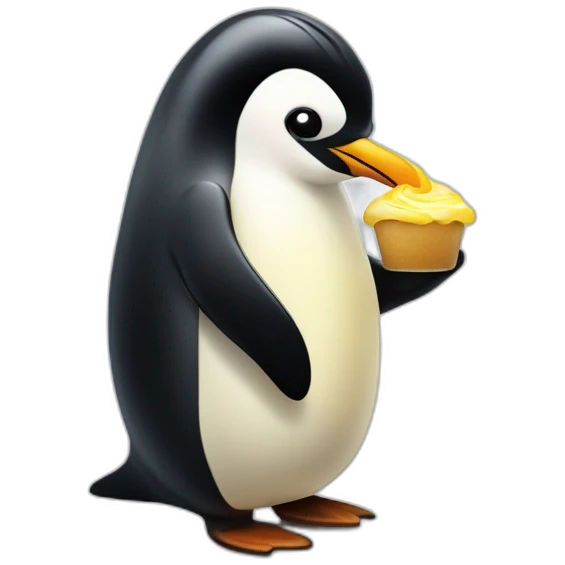 Pinguin mangeant une glace saveur vanille emoji