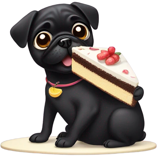 Black pug eating cake emoji