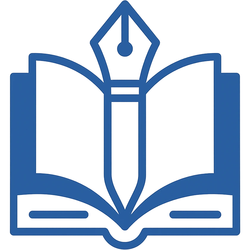 modern minimal logo of NCERT and CBSE, educational theme with book and pen, blue and white color scheme emoji