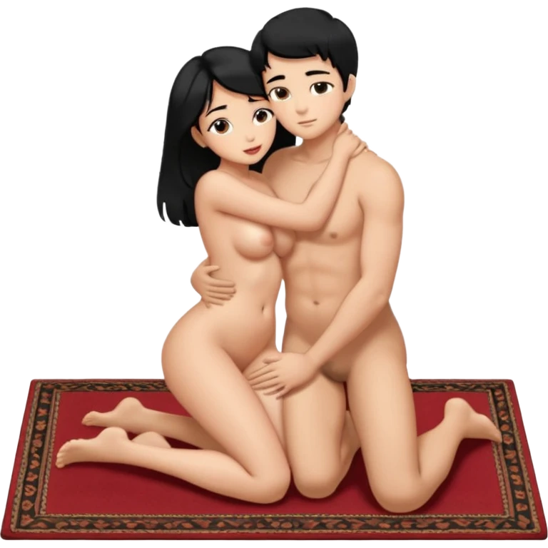 Девушка и мужчина голые лежат, на ковре в обнимку, она большие сиски, большая жопа, черные волосы. Он средного телосложения, волосы короткие. Они голые целуется. Видны все тело. Оба средного телосложения  emoji