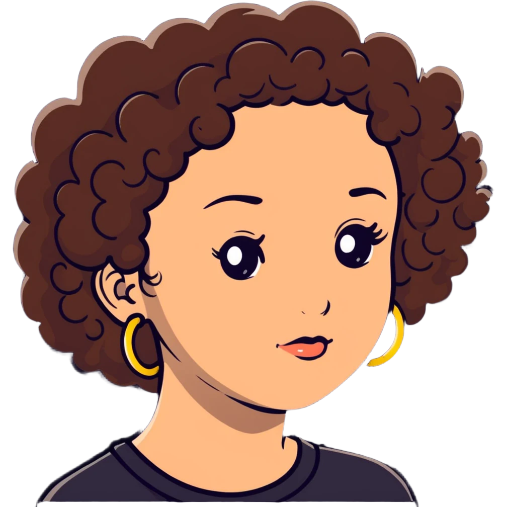 Teenage girl with curly brown hair, choni style with hoop earrings emoji