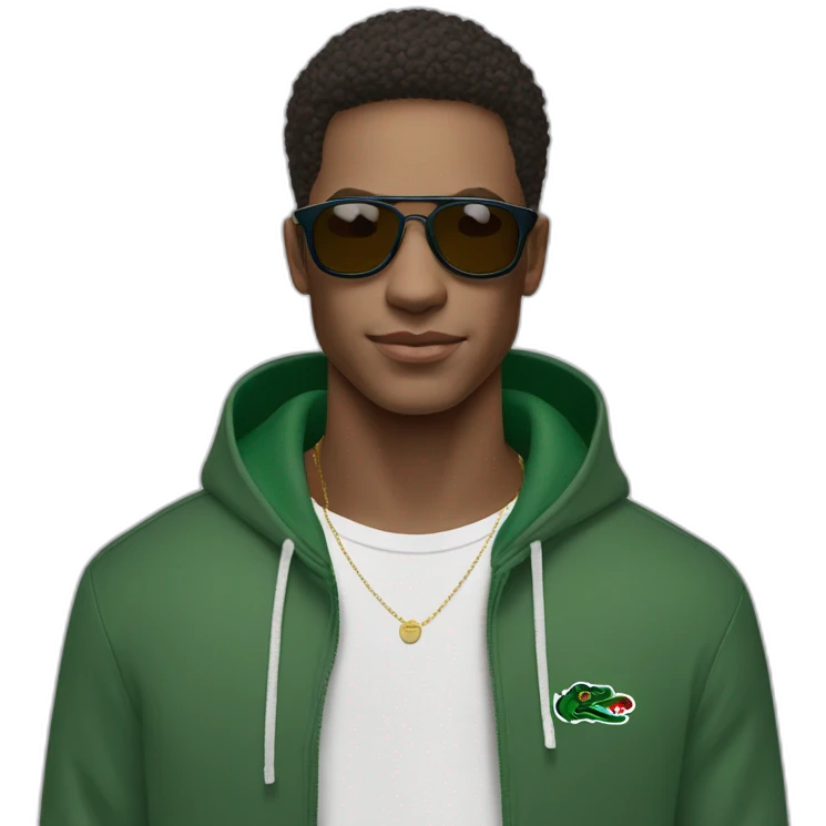 Guy using lacoste hoodie and oakley juliet emoji