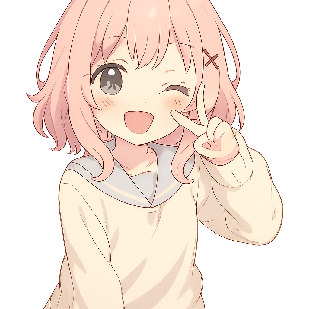 Cute anime-style юки суо with soft colors and a playful expression emoji