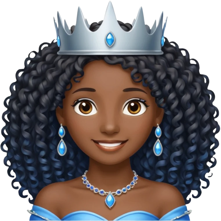 Por favor hazme el emoji de la princesa pero morena con el pelo negro y rizado y largo, los ojos marrones y la corona plateada con jollas azules emoji