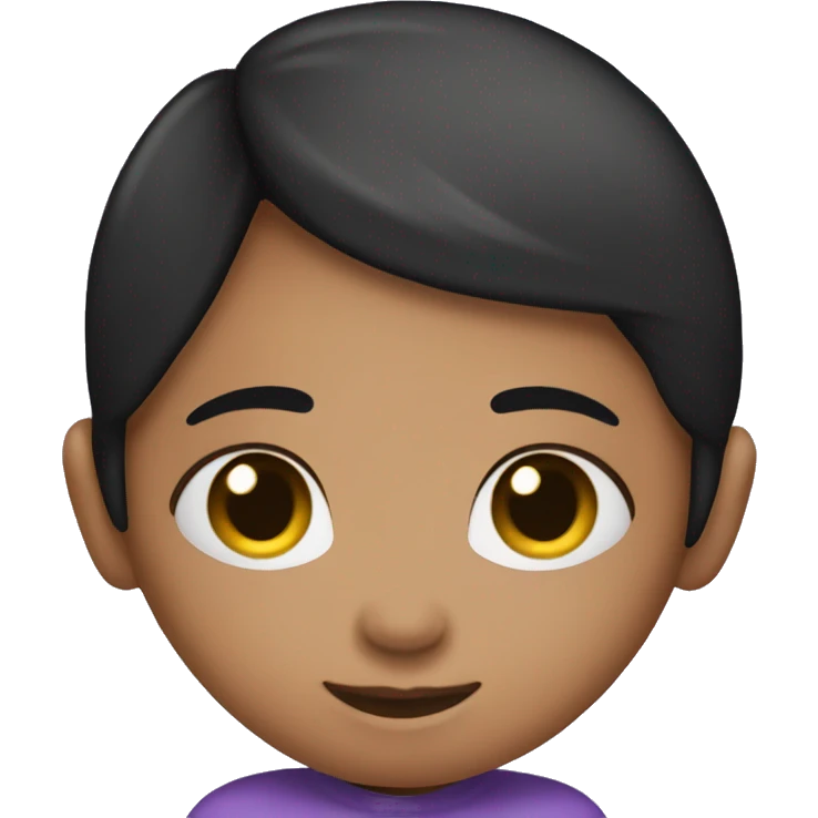 girl emote cuddling a heart with purple shirt purple eyes black hair and smile on face emoji