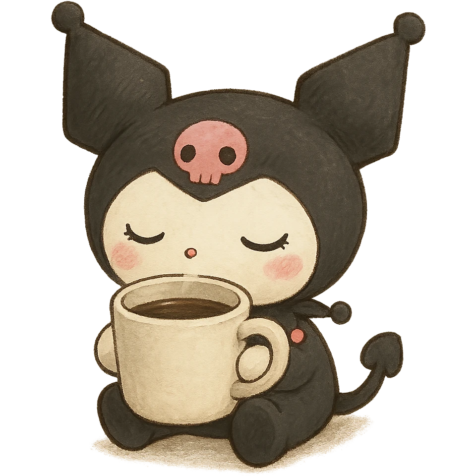 Kuromi character drinking coffee emoji