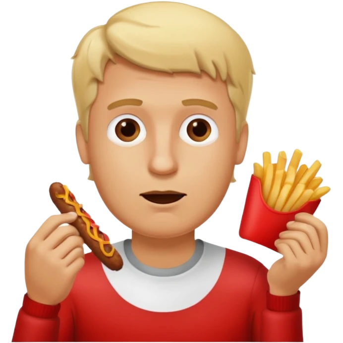 Hombre Rubio con una salchipapas pero la salchicha está quemada emoji