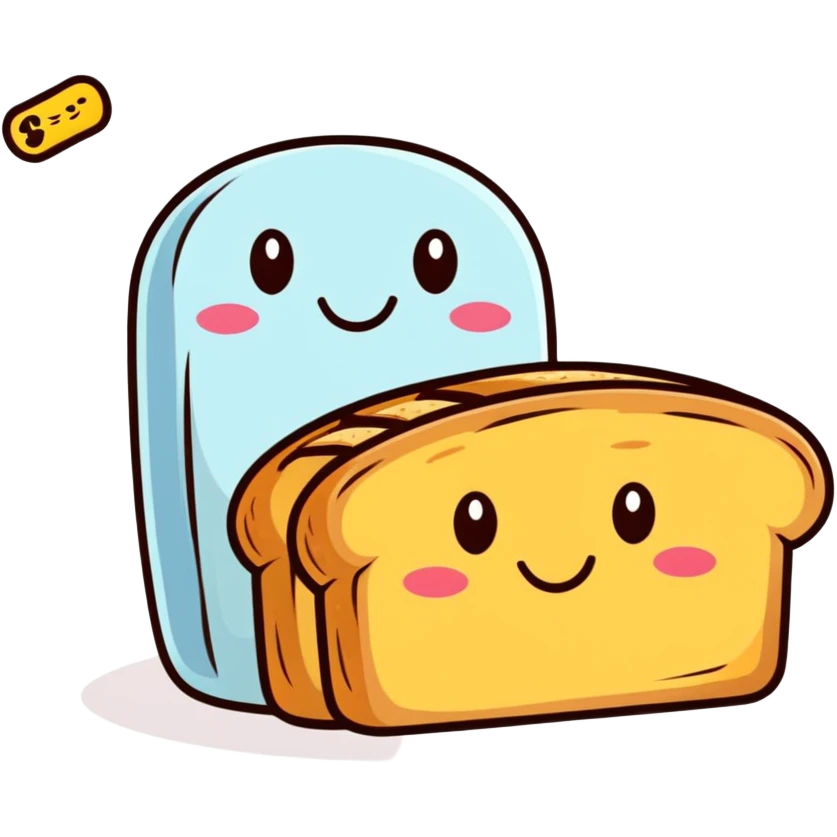 a loaf of bread with a smiley face, cartoonish sticker style emoji
