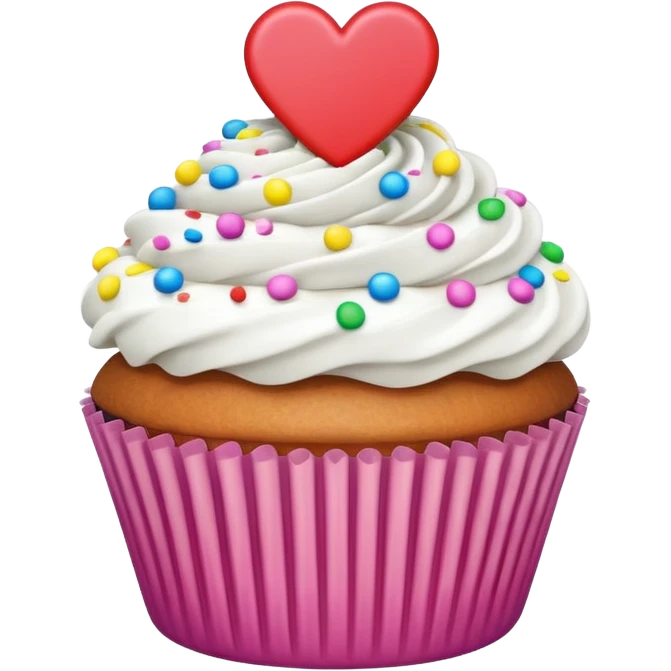 Cupcake with heart liner with white icing and colorful sprinkles  emoji