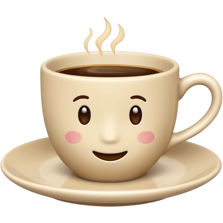 light beige coffee cup on saucer, classic shape, no decoration, emoji style emoji