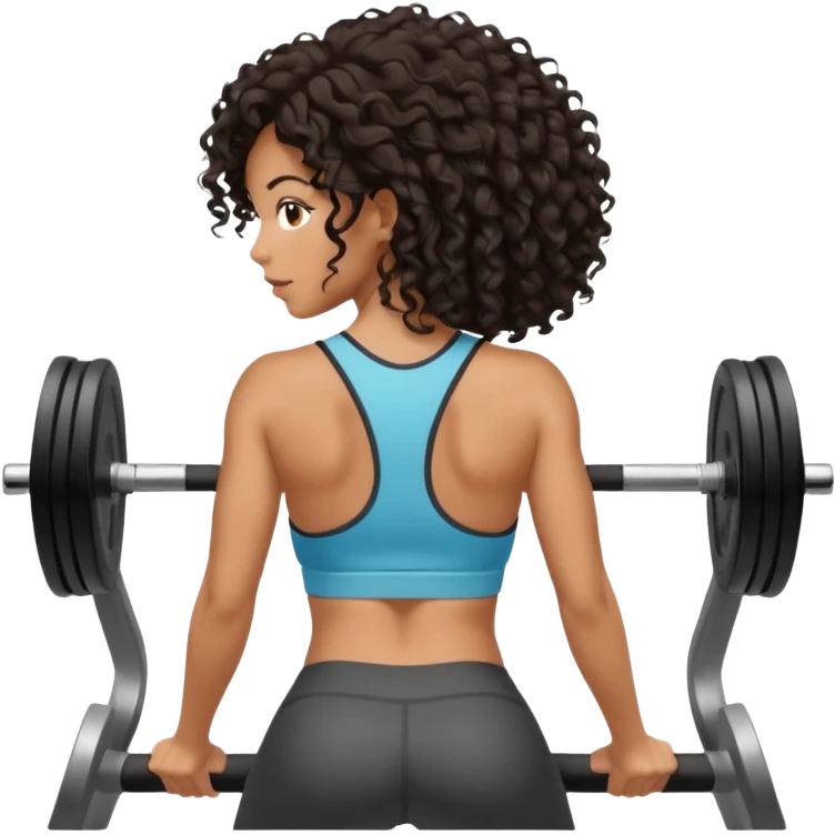 Treino de academia mulher morena de cabelos cacheados caindo nas costas emoji