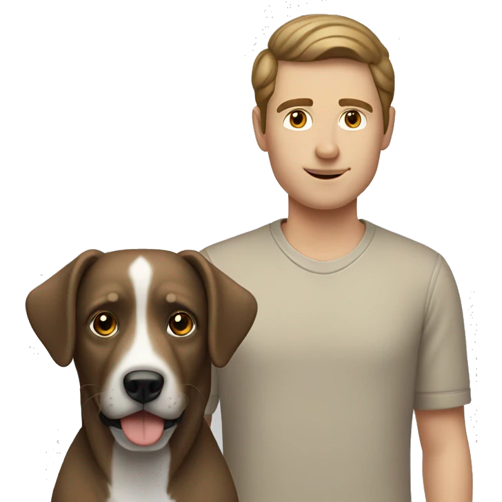 Pale brunette man with dog emoji