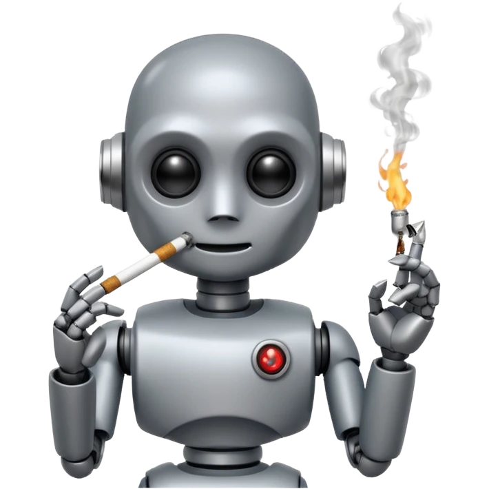 Cute very small Robot humanoid smoking emoji