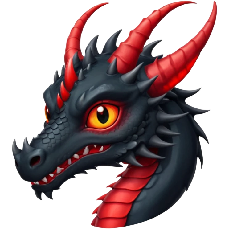 Un dragon noir aux yeux rouges brillant, puis des grandes cornes noires, style anime emoji