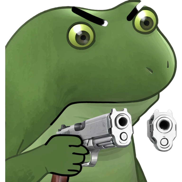 bufo frog meme holding a gun, looking mad emoji
