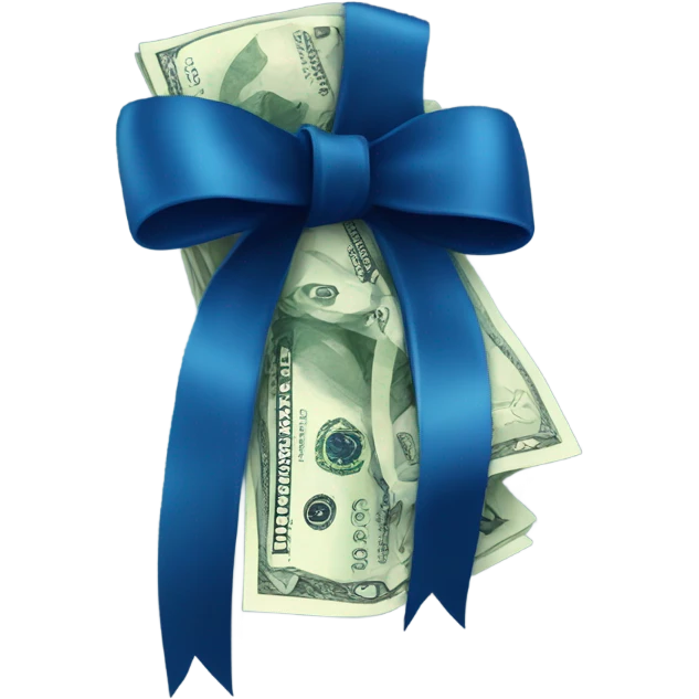 a bundle of money tied with a dark blue bow emoji