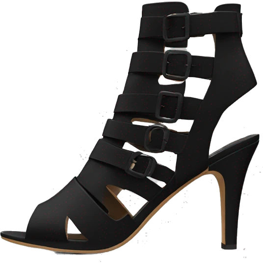 Realistic front facing pair of black peep toe strap cut out high heel bootie boots.  emoji