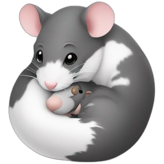 A gray and a black and white rat snuggling emoji