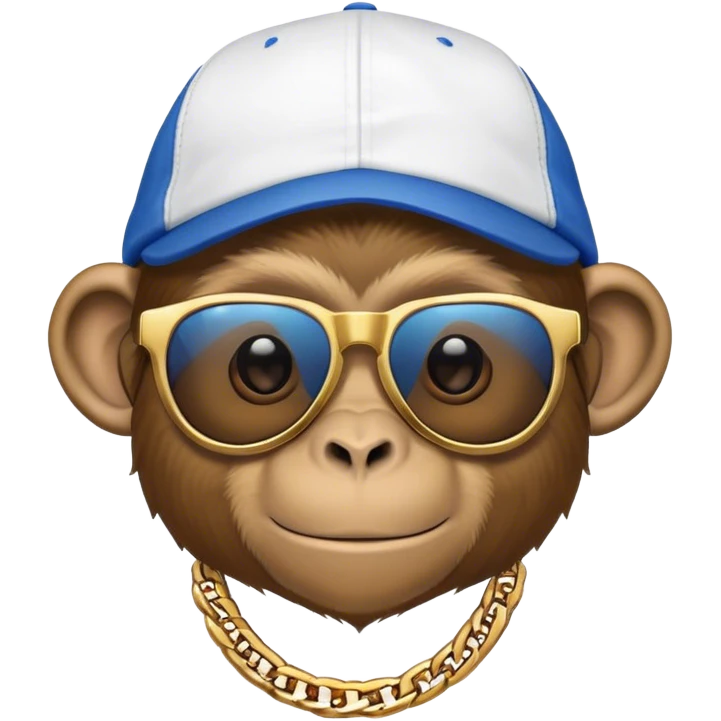 standing monkey with sunglasses and white tshirt and chain and blue cap emoji