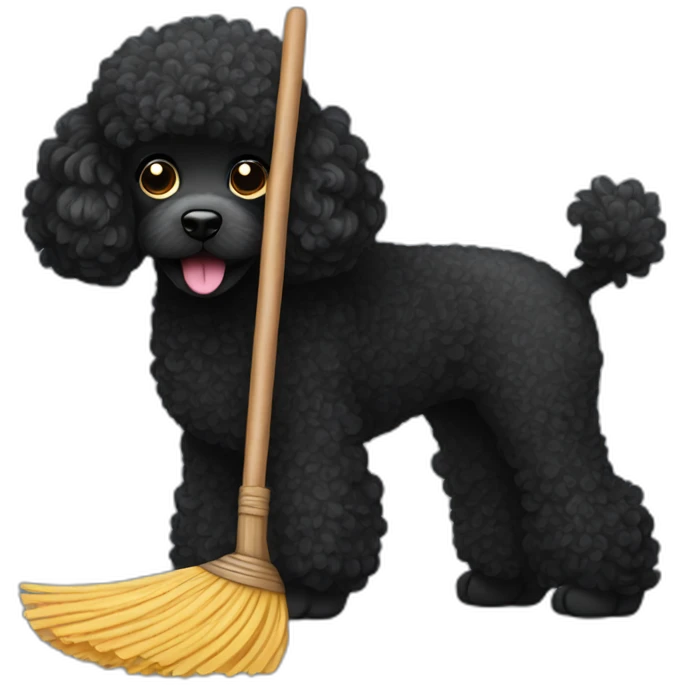Black poodle holding a broom emoji