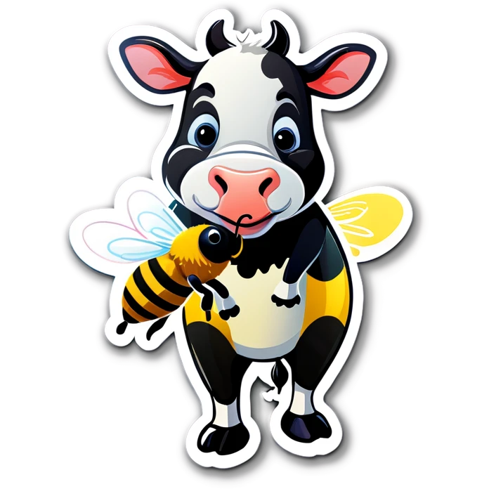 Cow kisses a bee emoji