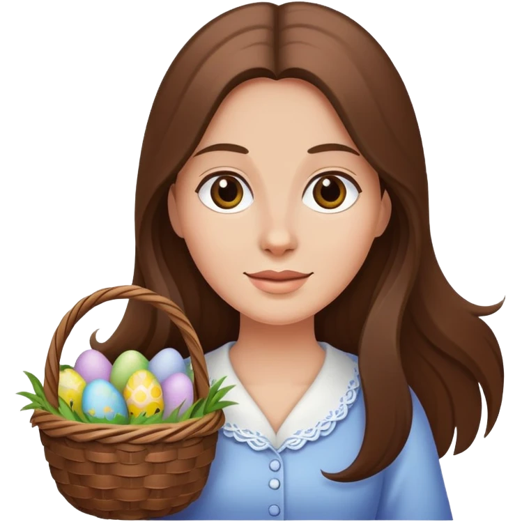 Women long brown hair w/ Easter basket emoji