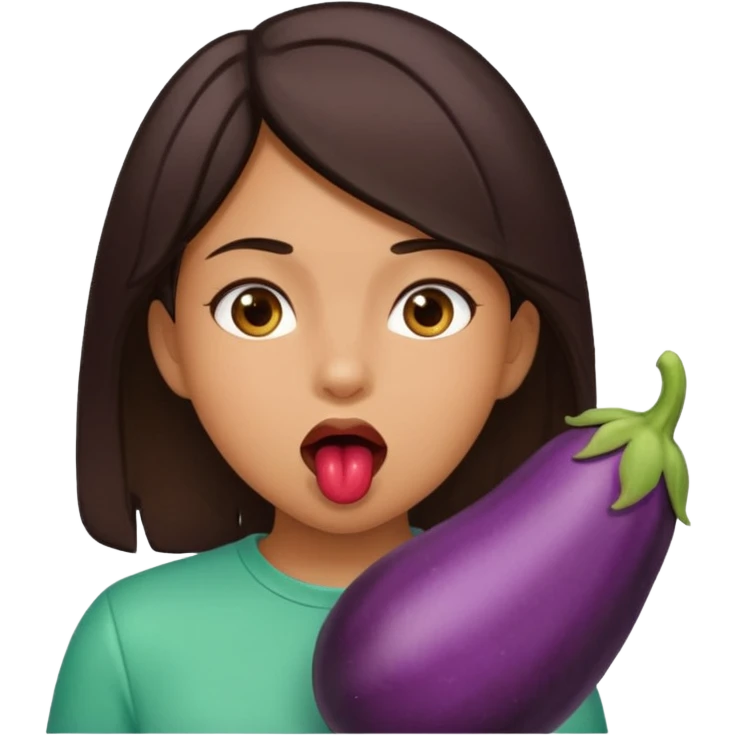 Girl,tan skin,dark hair,drooling,eggplant in her mouth emoji