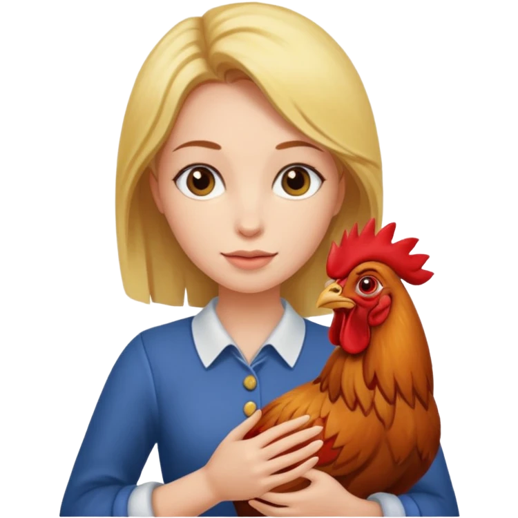 Woman holding rooster emoji